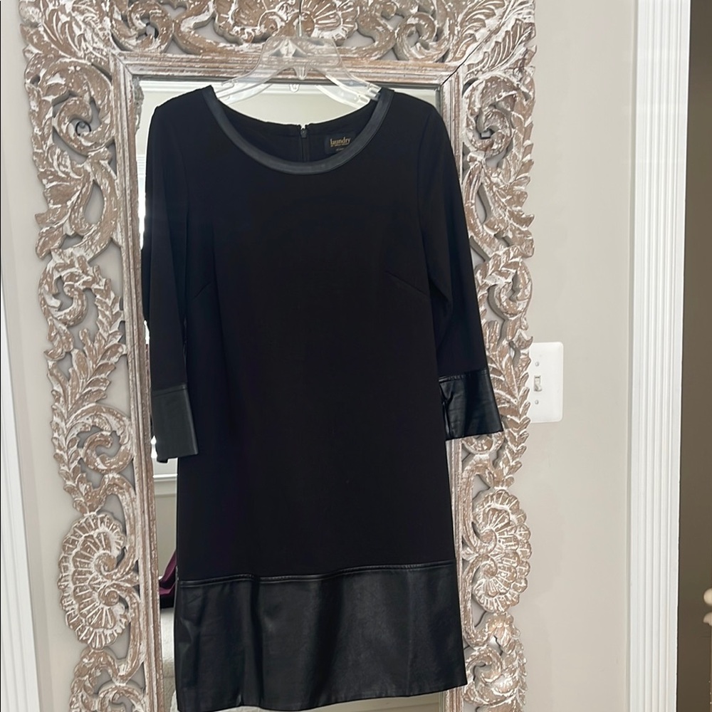 Black Dress with Faux Leather Trim